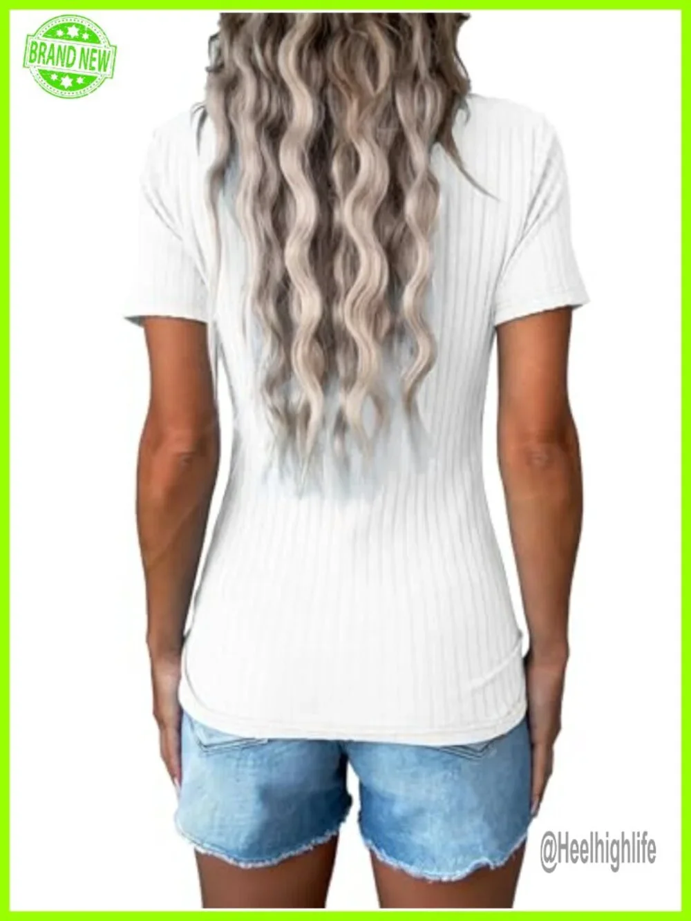 Ribbed Knit Scoop Neck Short Sleeve Slim Fit Tee Casual Summer Top
